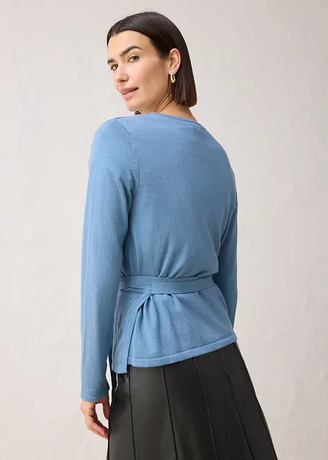 Cardigan i omslagsmodell med merinoull, bonprix