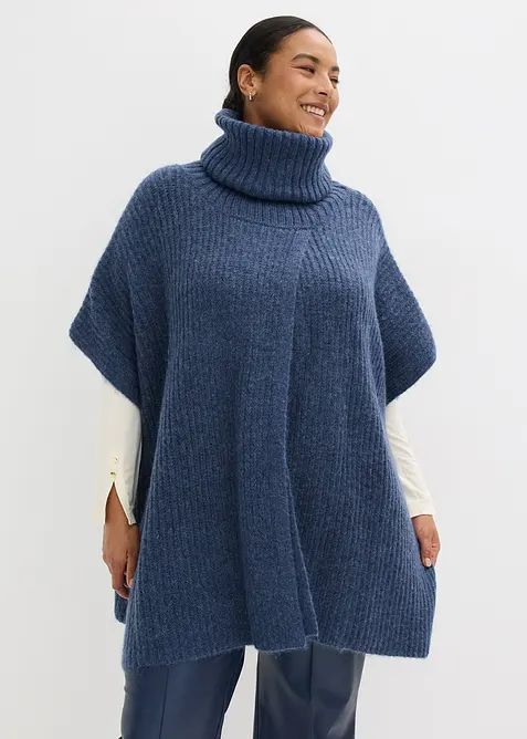 Poncho-genser med ullandel, bonprix