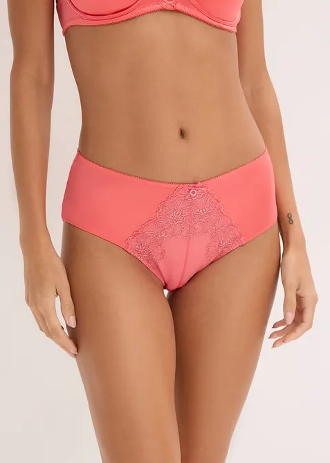 Truse med h&oslash;y midje og glitrende blomsterbroderi, bonprix