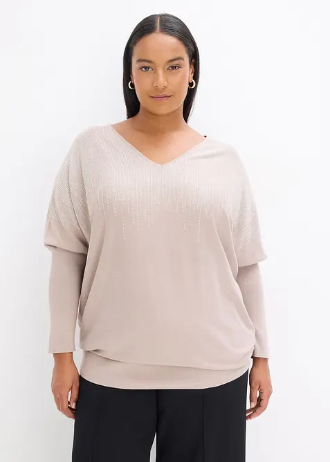 Finstrikket genser med strass, bonprix