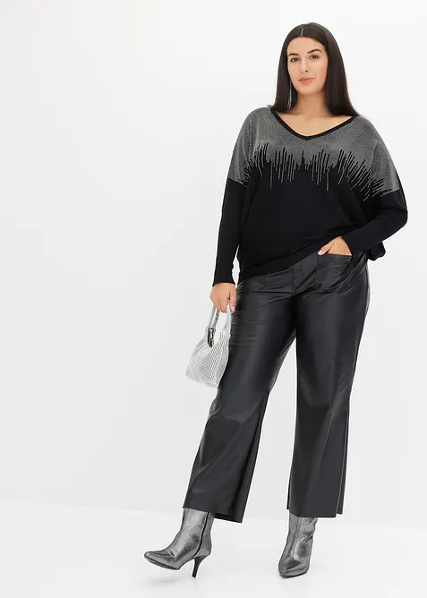 Finstrikket genser med strass, bonprix