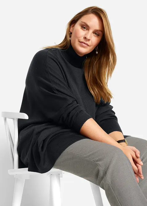 Genser i poncho-stil med asymmetrisk fald og h&oslash;y hals, bonprix