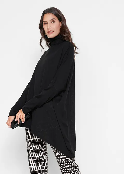 Genser i poncho-stil med asymmetrisk fald og h&oslash;y hals, bonprix