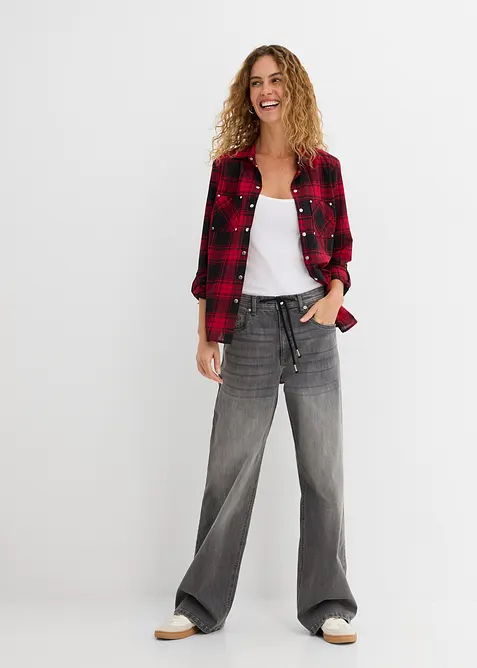 Rutete bluse i 100% bomull, bonprix