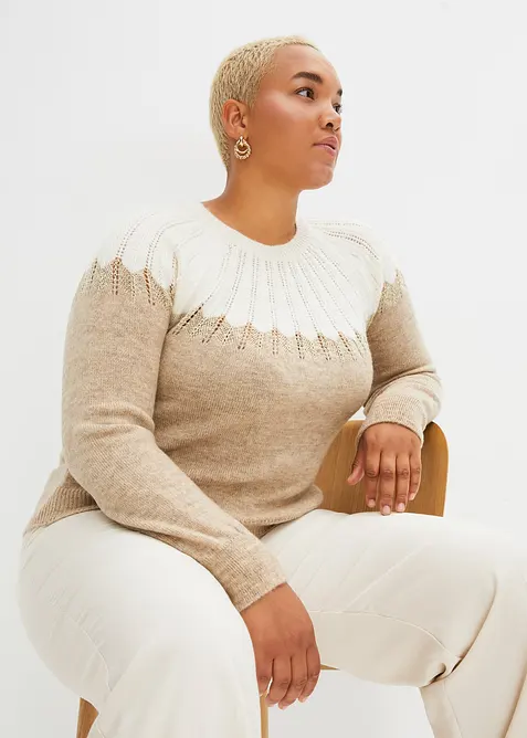 Strikkegenser med hullm&oslash;nster, bonprix