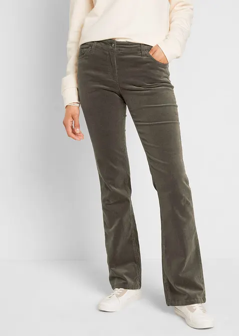 Bootcut kordfl&oslash;yelsbukse i elastisk bomullsmiks, bonprix