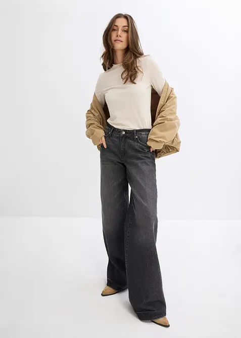 Wide Leg-jeans, Mid Waist, Low Stretch Full Length, bonprix