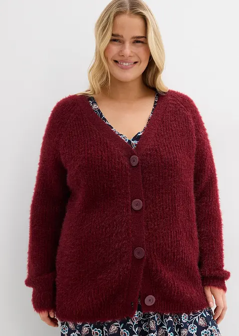 Cardigan i grov ribbestrikk med glans, bonprix