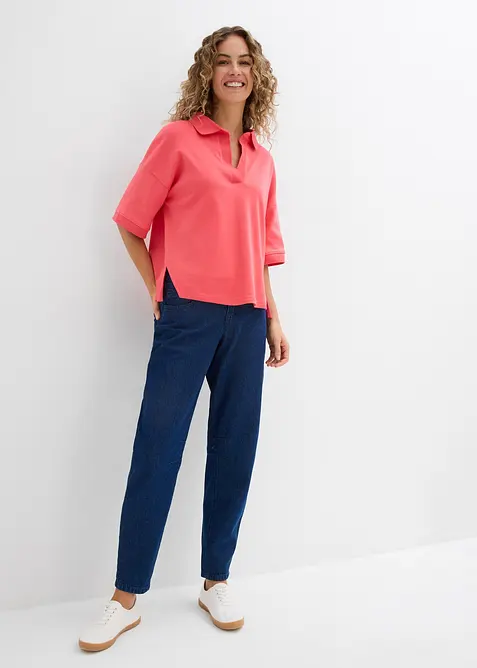 Topp med krage i 100% &oslash;kologisk bomull, bonprix