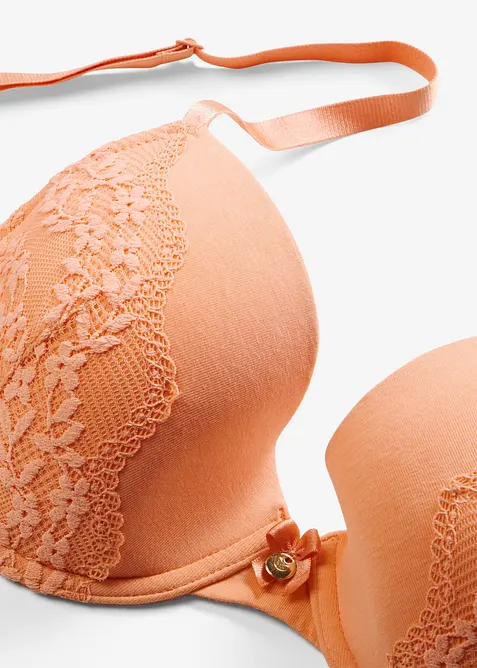 Vattert BH med spiler, &oslash;kologisk bomull og blonder, bonprix