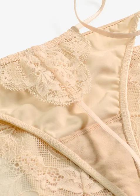 Hipstertruse og stringtanga med myke blonder (2-delt sett), bonprix