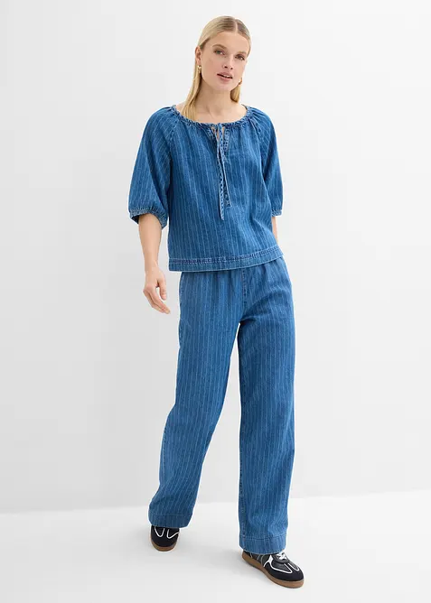 Bluse i denim med stripem&oslash;nster, bonprix