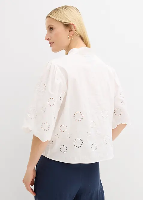 Kort bluse med hullbroderi, bonprix