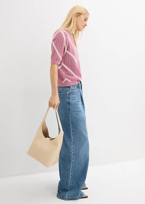 Genser i 100% bomull med hullm&oslash;nster, bonprix