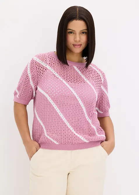 Genser i 100% bomull med hullm&oslash;nster, bonprix