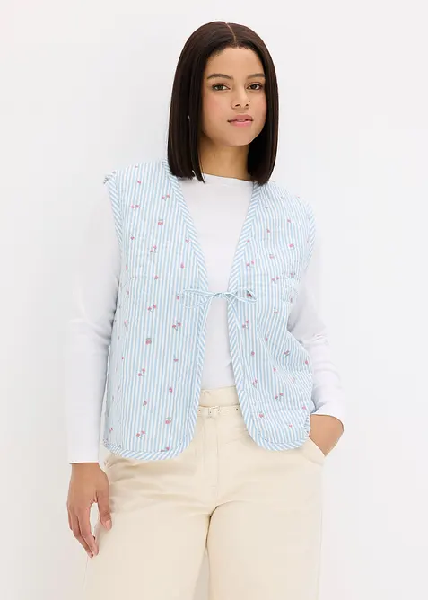 Vattert vest med blomsterbroderier, bonprix