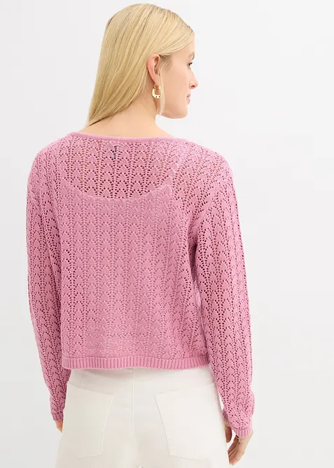 Cardigan i 100% bomull med hullm&oslash;nster, bonprix