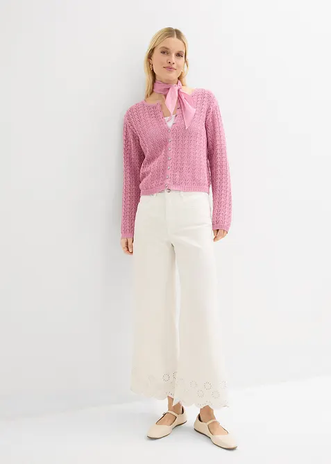 Cardigan i 100% bomull med hullm&oslash;nster, bonprix