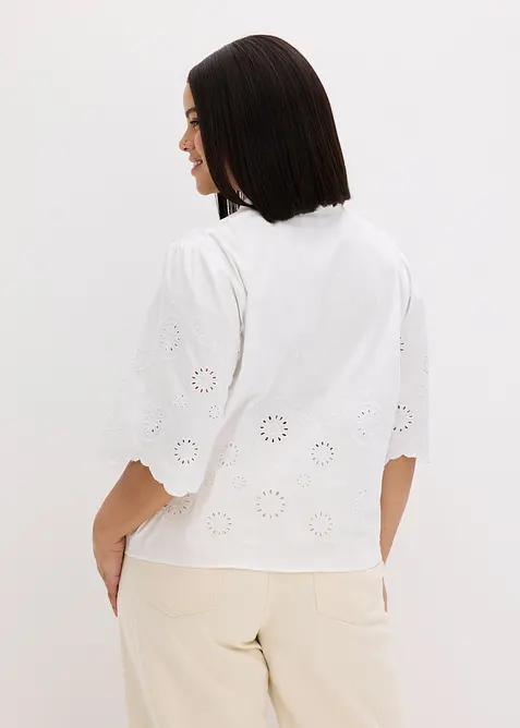 Kort bluse med hullbroderi, bonprix