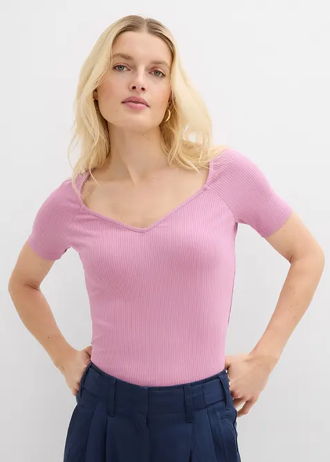 Ribbet topp i viskosemiks, bonprix