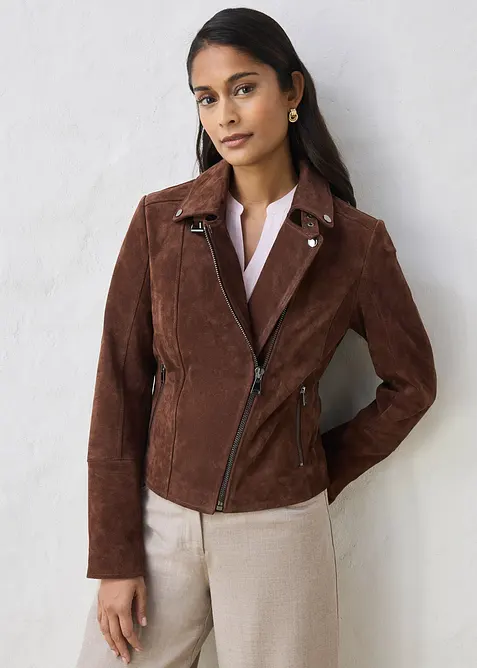 Bikerjakke i semsket skinn, bonprix