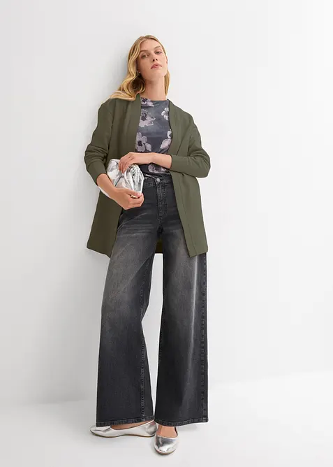 Lang sweatjakke i myk bomullsmiks, bonprix