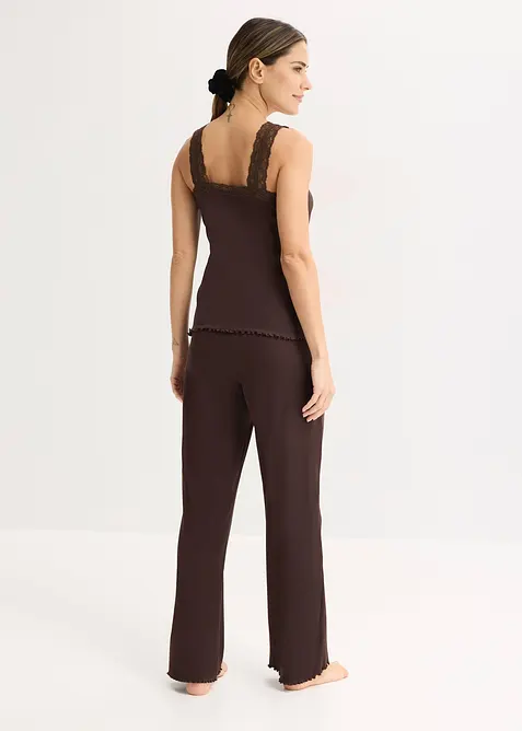 Pyjamas i ribbet materiale med blondetopp, bonprix