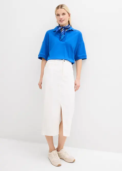 Jeansskj&oslash;rt i midilengde, bonprix