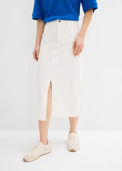 Jeansskj&oslash;rt i midilengde, bonprix