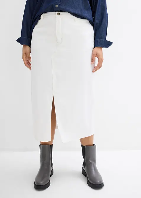 Jeansskj&oslash;rt i midilengde, bonprix