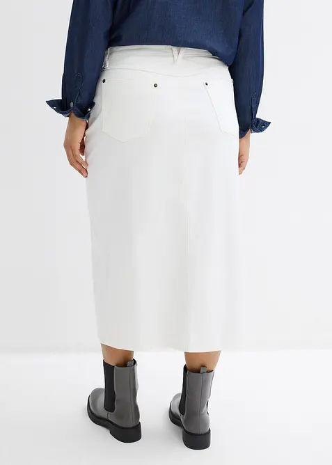 Jeansskj&oslash;rt i midilengde, bonprix