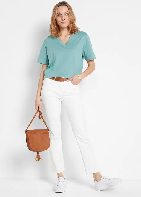 Vid, lang topp med V-hals, kortermet (5-pack), bonprix