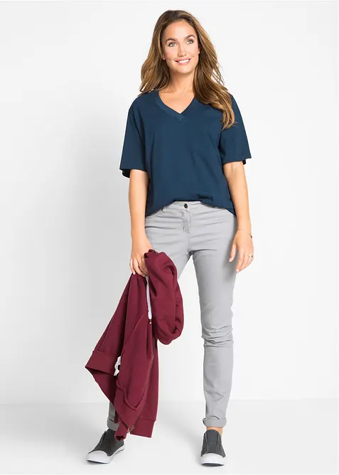 Vid, lang topp med V-hals, kortermet (5-pack), bonprix