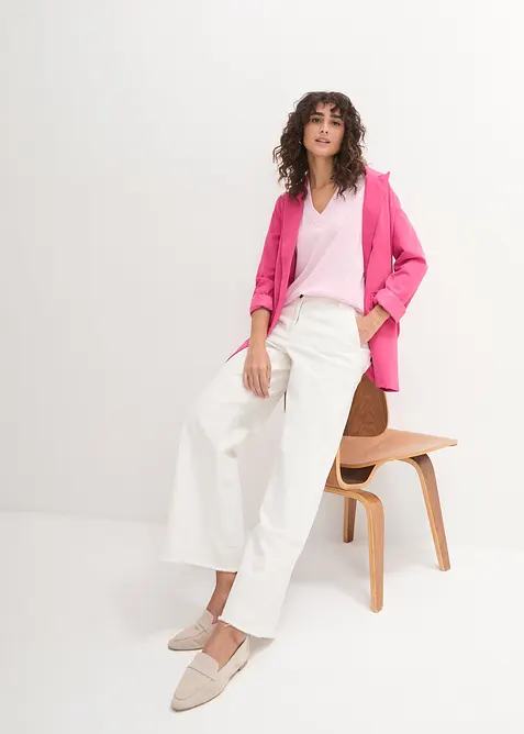 Vid, lang topp med V-hals, kortermet (5-pack), bonprix