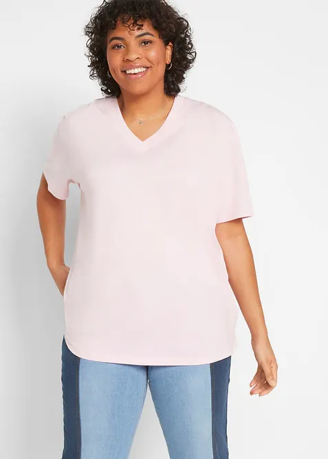 Vid, lang topp med V-hals, kortermet (5-pack), bonprix