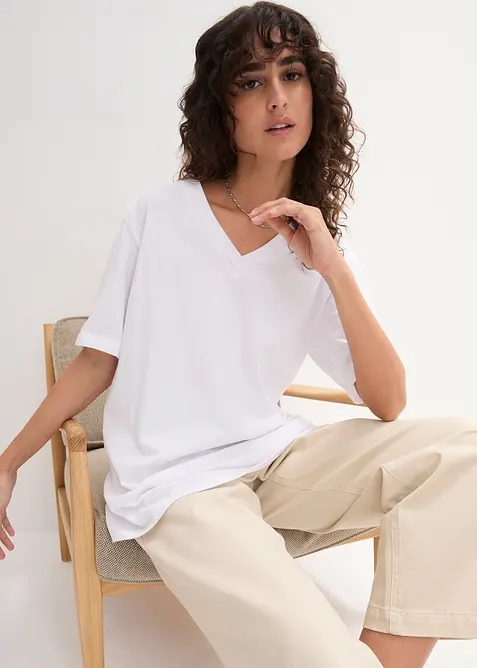 Vid, lang topp med V-hals, kortermet (5-pack), bonprix