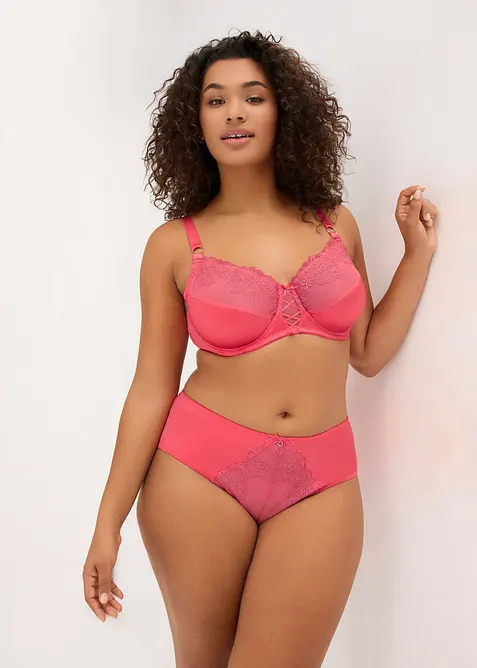 Truse med h&oslash;y midje og glitrende blomsterbroderi, bonprix