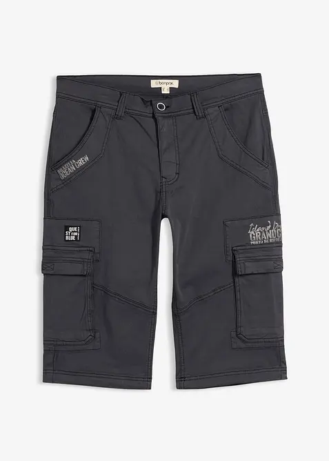 Bermudashorts i lang modell med stretch og cargolommer, Regular Fit, bonprix