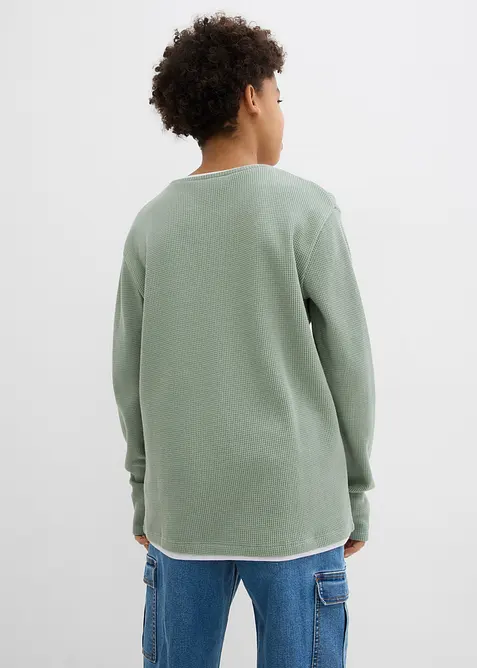 Langermet shirt i 100% bomull med vaffelm&oslash;nster, bonprix