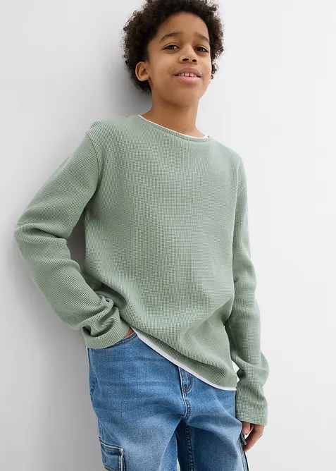 Langermet shirt i 100% bomull med vaffelm&oslash;nster, bonprix