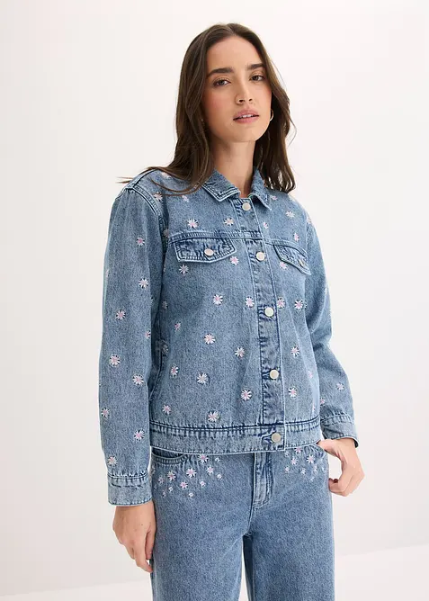 Denimjakke med blomsterbroderier, bonprix