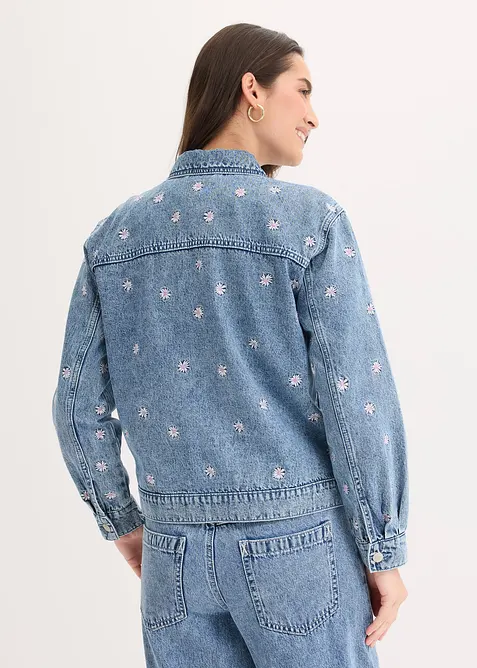 Denimjakke med blomsterbroderier, bonprix