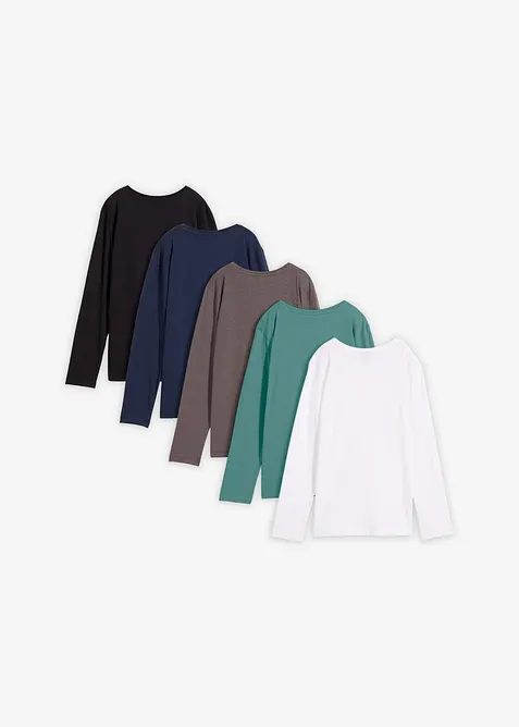 Langermet, tynn genser med &oslash;kologisk bomull (5-pack), bonprix