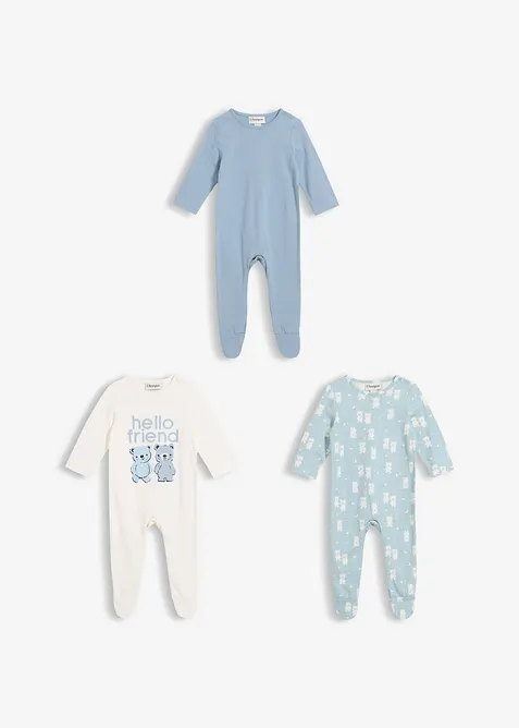 Nattdrakt med fot i 100% &oslash;kologisk bomull (3-pack), bonprix