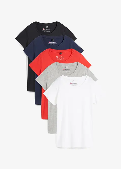 Topp med rund hals (5-pack), bonprix