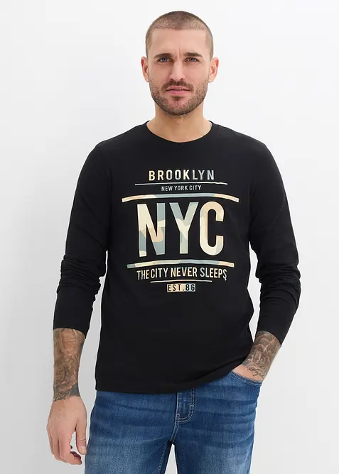 Langermet topp i 100% &oslash;kologisk bomull, Slim Fit, bonprix