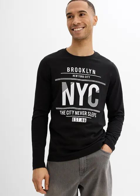 Langermet topp i 100% &oslash;kologisk bomull, Slim Fit, bonprix