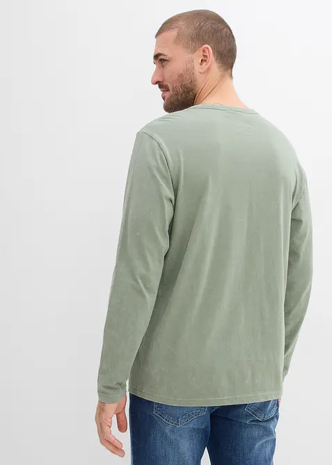 Langermet shirt i 100% bomull med vasket effekt, bonprix
