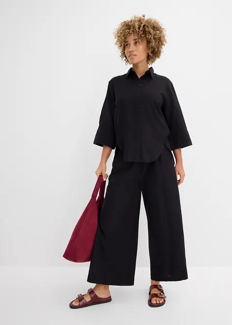 Skjorte i kj&oslash;lende linmiks, bonprix