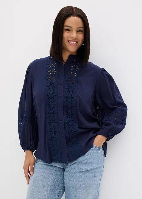 Bluse i myk viskosemiks med blonder, bonprix